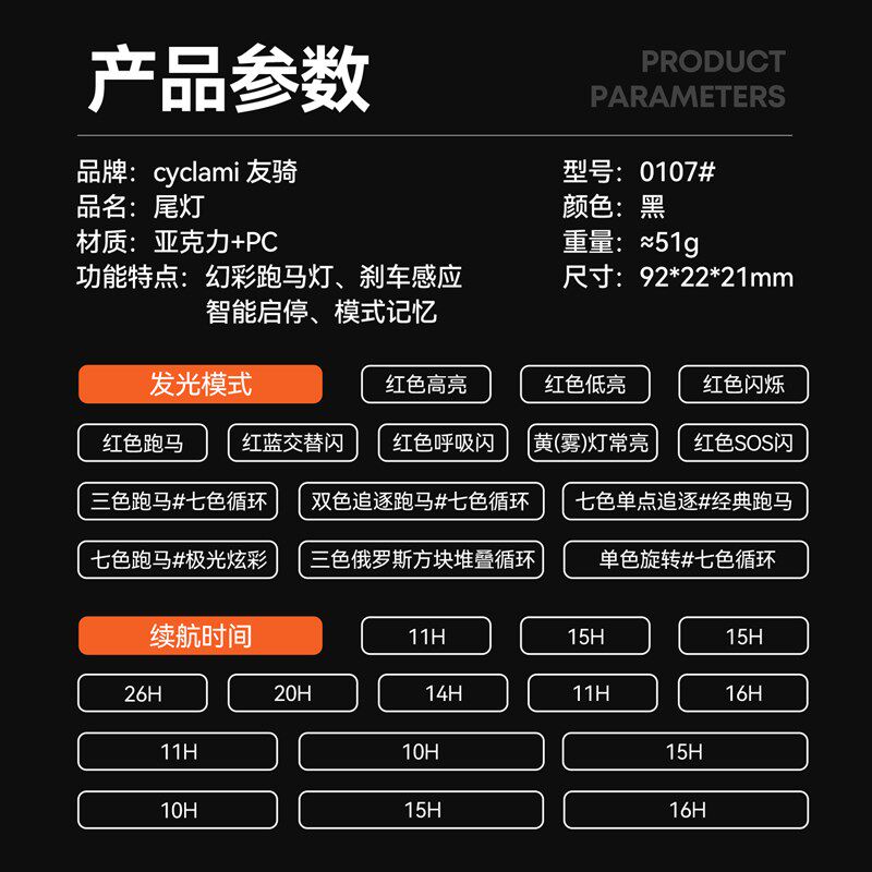 友骑新款 极夜#7自行车刹车感应尾灯幻彩跑马后灯智能启停IP5防水