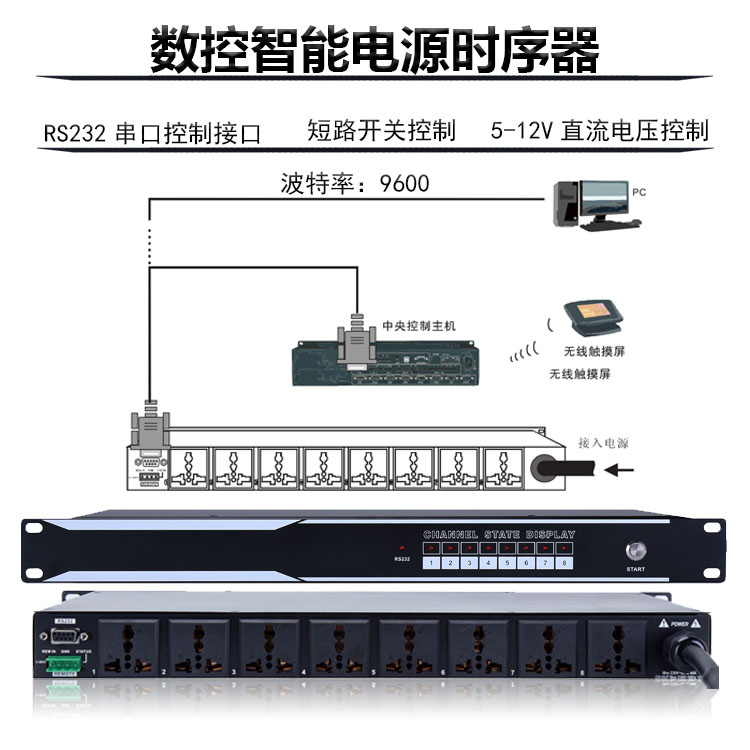 8路电源时序器串口RS232 485中控编程网路版净化滤波包邮中国大陆