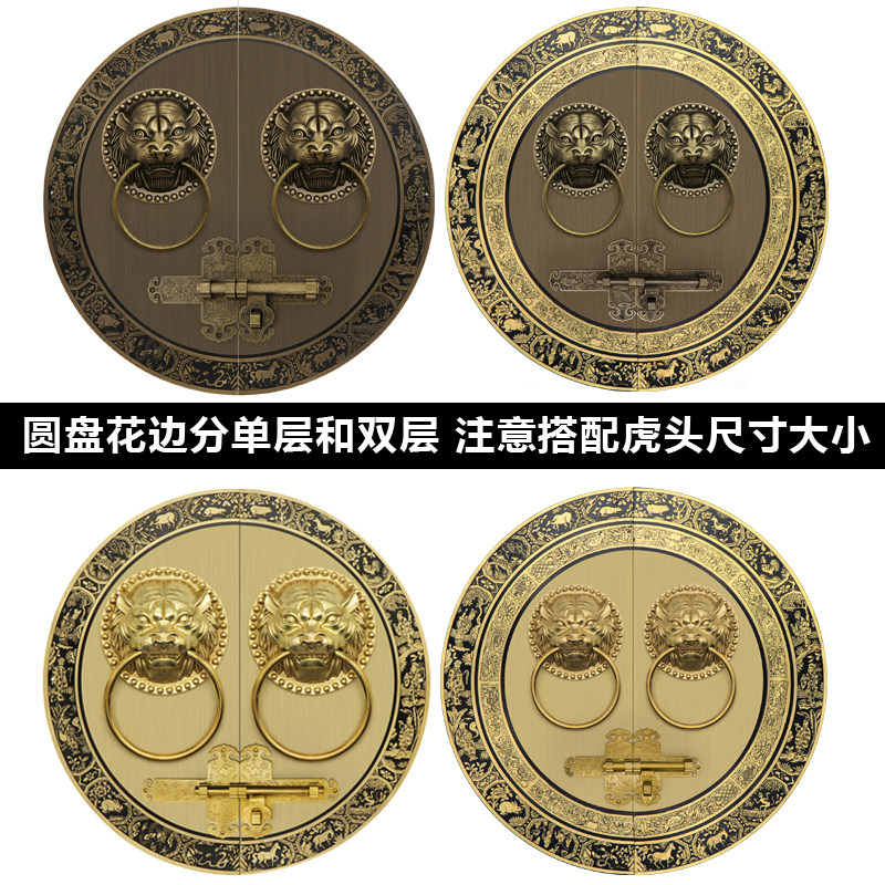 仿古纯铜兽头门环木门大门麒麟拉手把手别墅四合院虎头拉环老式锁