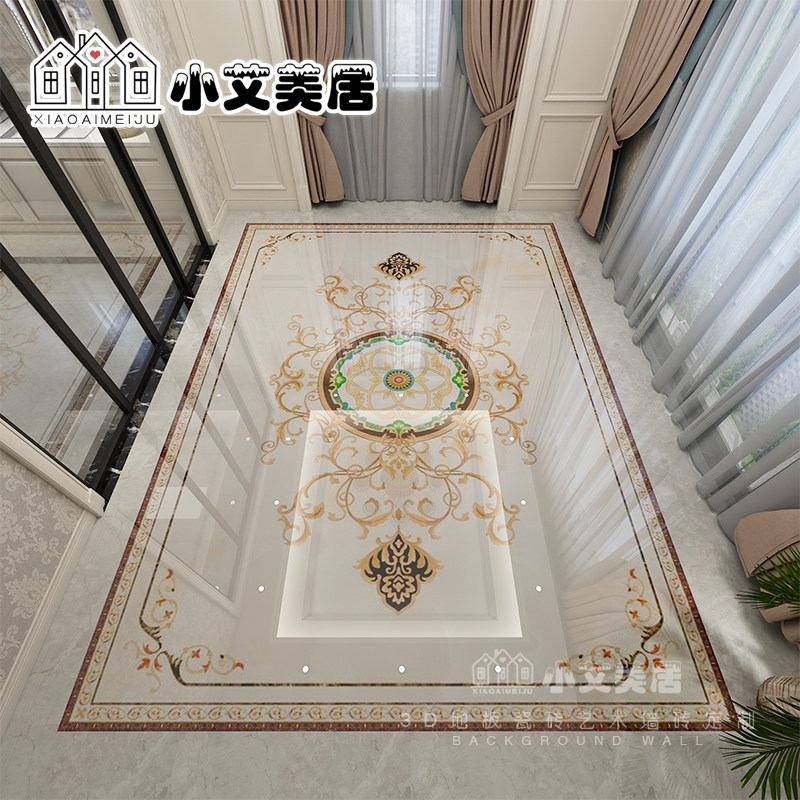 欧式客厅拼花地砖定做全瓷抛晶砖仿水刀入户门玄关过道饭厅造型瓷