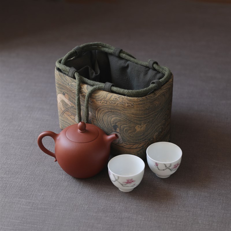 春泥古画加厚棉布收纳旅行包布袋茶具茶叶罐茶壶茶杯一壶两杯布包