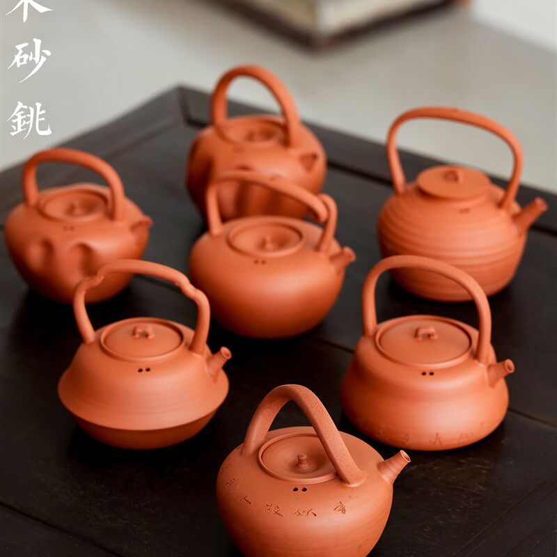 潮州水木提梁砂铫烧水壶工夫茶手拉超薄玉书煨碳炉炭炉红泥煮茶壶
