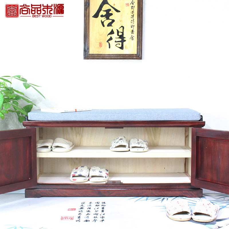实木换鞋凳香樟木储物凳中式入户家用鞋柜凳门口归纳凳可坐穿鞋凳
