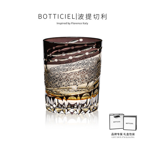 BOTTICIEL流星戴月江户切子威士忌酒杯手工雕刻水晶玻璃洋酒杯