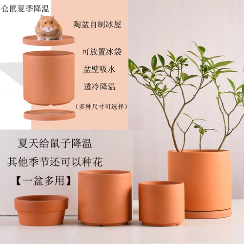 红陶直筒冰屋仓鼠夏季降温用品 吸冷凝水散热器冰袋DIY仓鼠红陶盆
