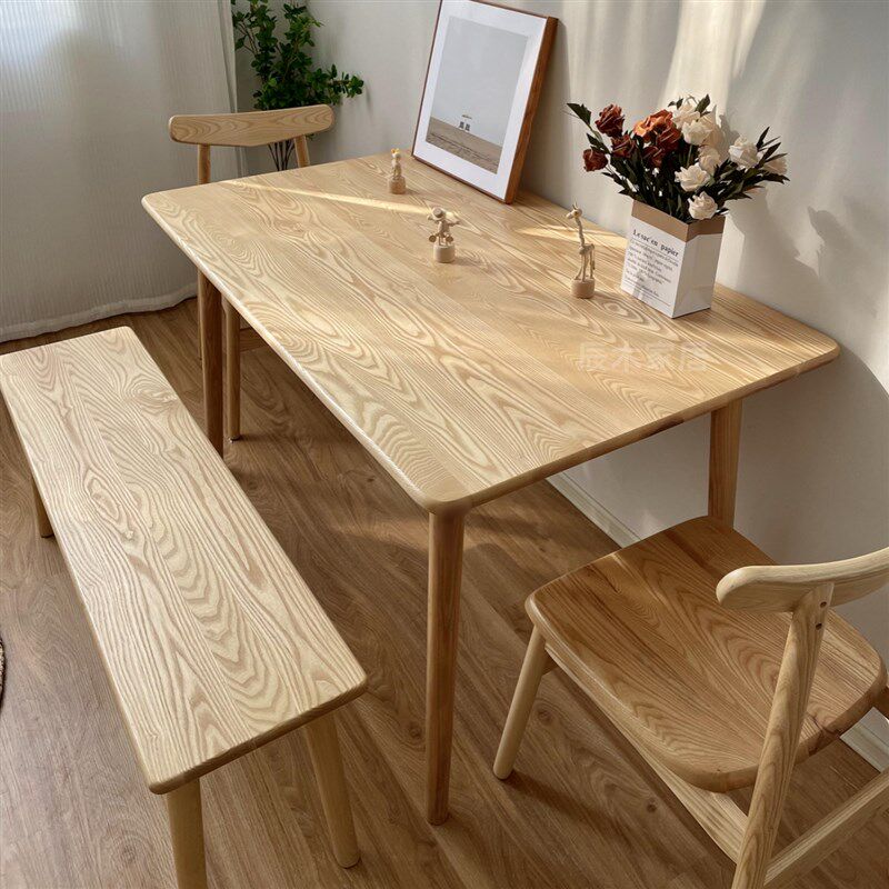 北欧白蜡实木家用奶油风小户型西餐厅饭桌侘寂风极简约原木色餐桌