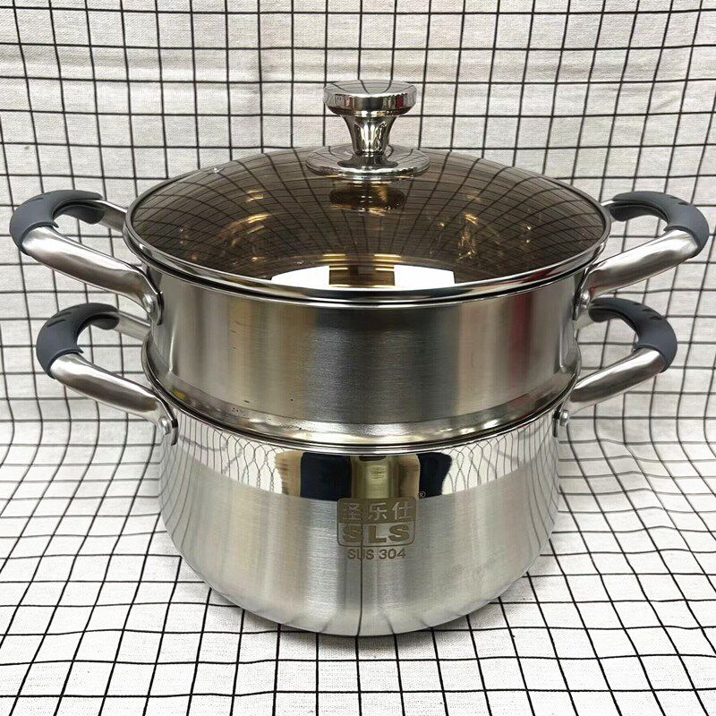 圣乐仕304不锈钢蒸锅 单层蒸锅汤锅煮饭锅22cm-24cm-26cm电磁明火