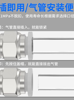 气管快插铜接头直通外螺纹外丝气动元件快接气源接头PC8-02/6-M5