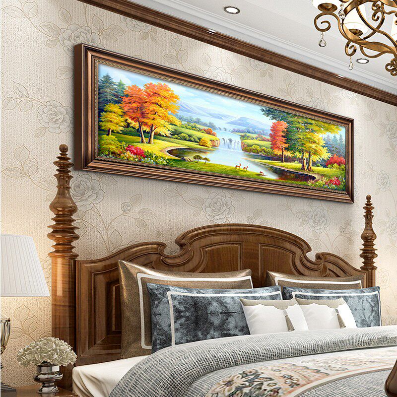 美式卧室装饰画山水风景画欧式油画主卧床头挂画房间老人房新中式
