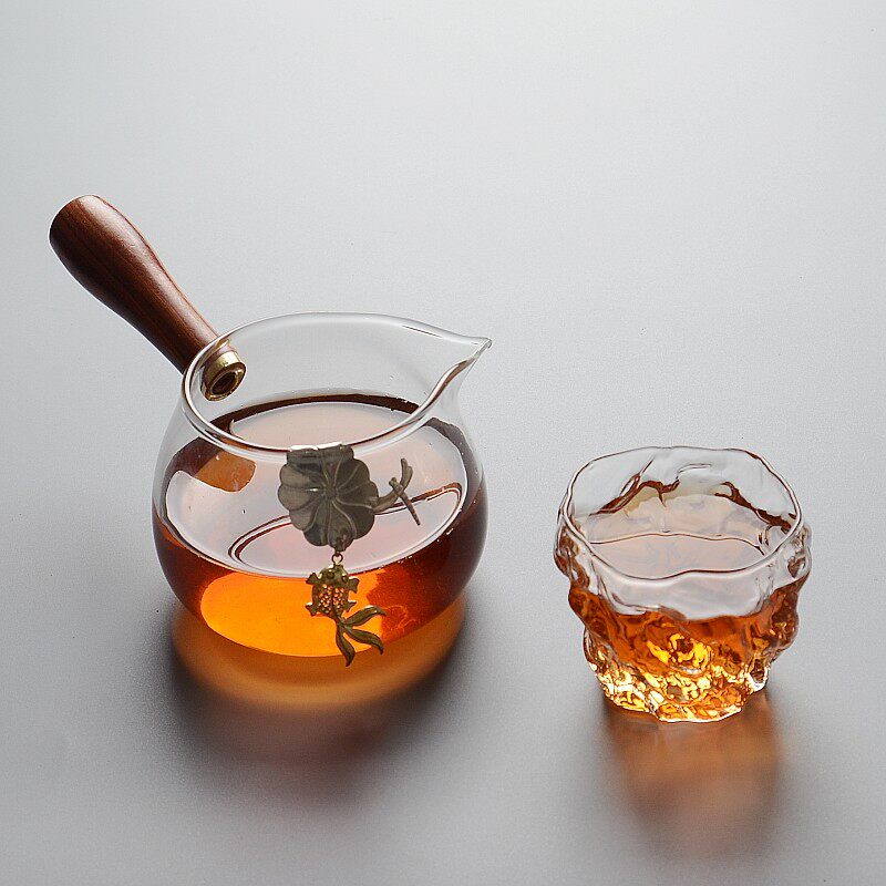 侧把玻璃公道杯耐热加厚个性梅花功夫茶具分茶器茶漏茶虑一体公杯