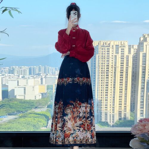 阑珊小记【鸾凤】汉服女对襟衬衫新中式云肩明制马面裙敬酒服婚