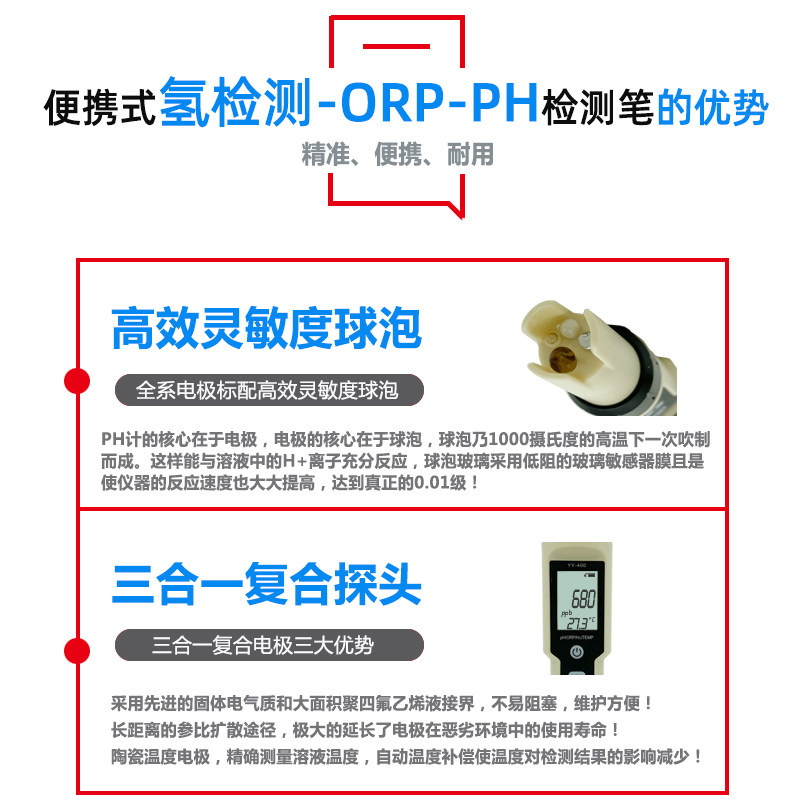富氢水测试笔负氢离子H2氢气浓度ph检测笔测水氢含量orp氧化还原