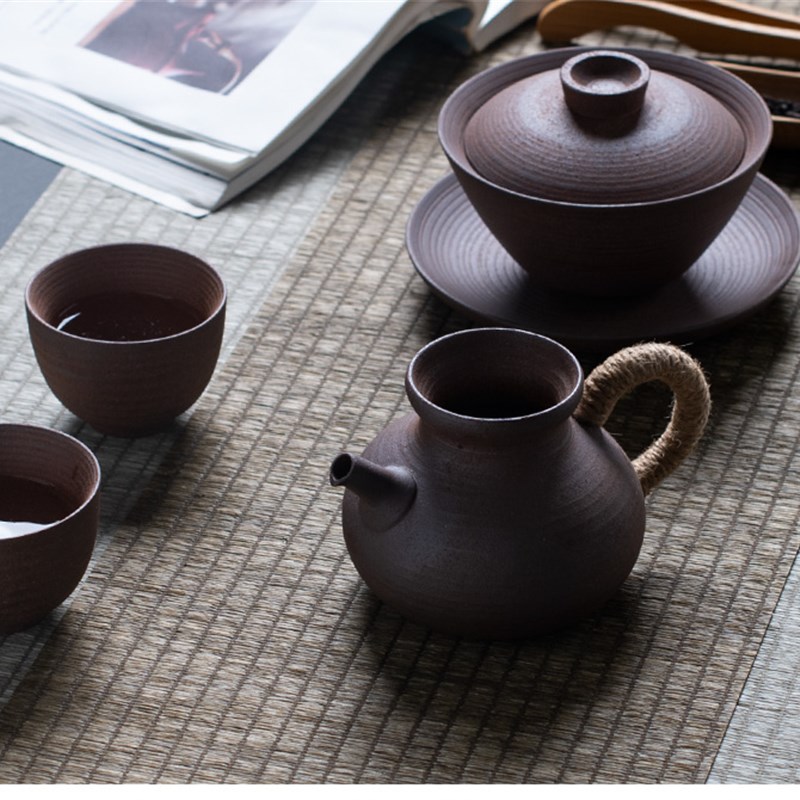 日式麻绳公道杯无釉茶海陶瓷茶具均杯粗陶茶水分离器执壶分茶器
