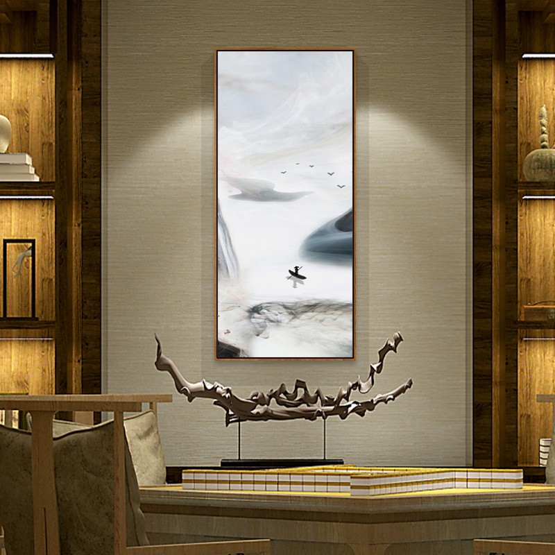 新中式装饰画写意山水水墨挂画办公室大堂四联画条屏大幅复古玄关