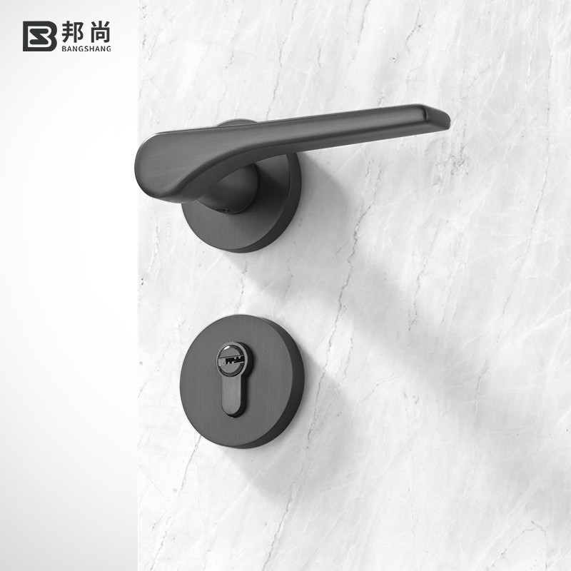 邦尚门锁室内黑色分体卧室房门锁卫生间木门锁静音磁吸门把手锁具