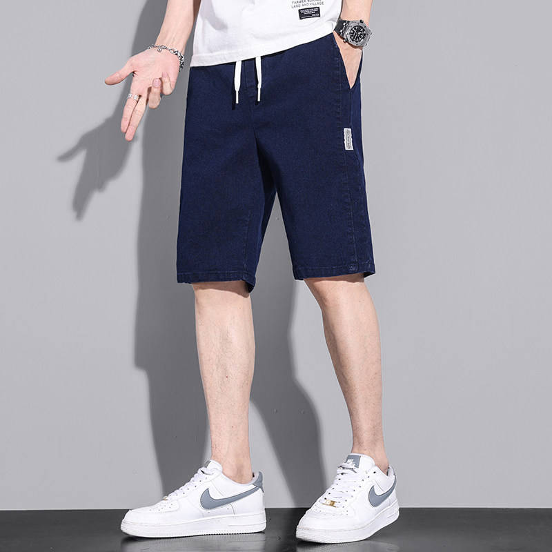 夏季薄款牛仔短裤男士五分中裤宽松直筒2023新款束腰休闲5分裤子
