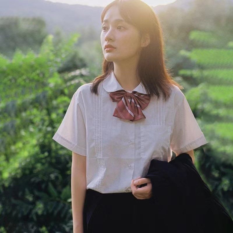 学院风短袖衬衫套装大码中长款半身长裙百褶裙jk制服班服学生女夏