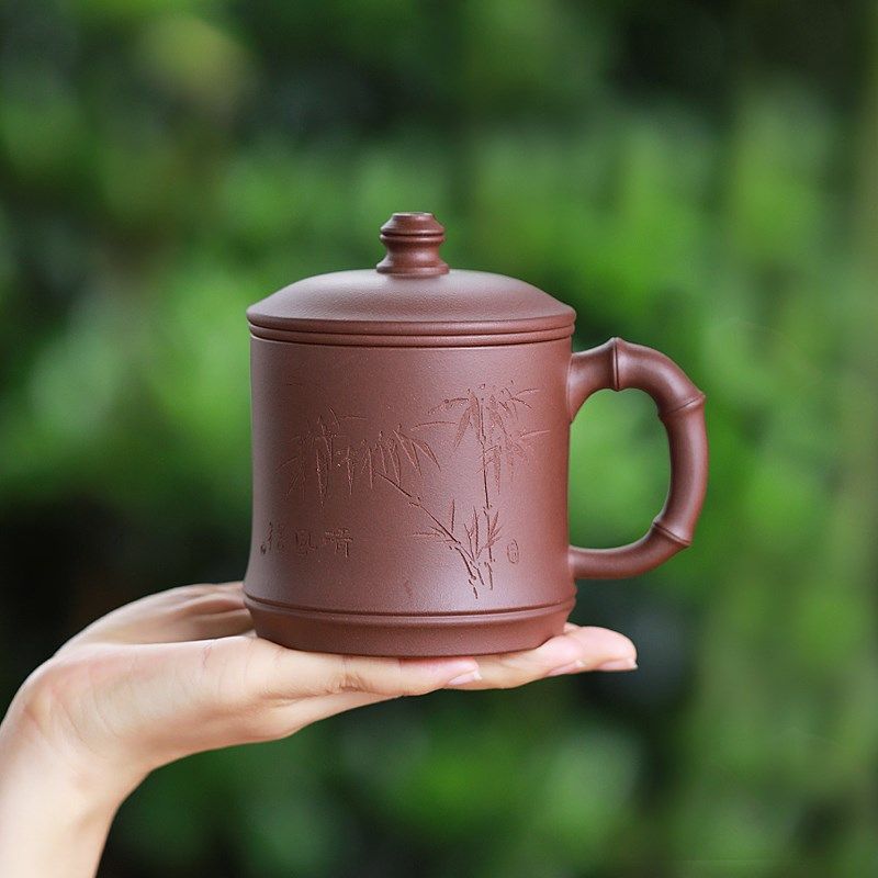 宜兴原矿紫砂杯名家纯手工大容量内胆过滤紫泥茶杯带盖杯子茶具