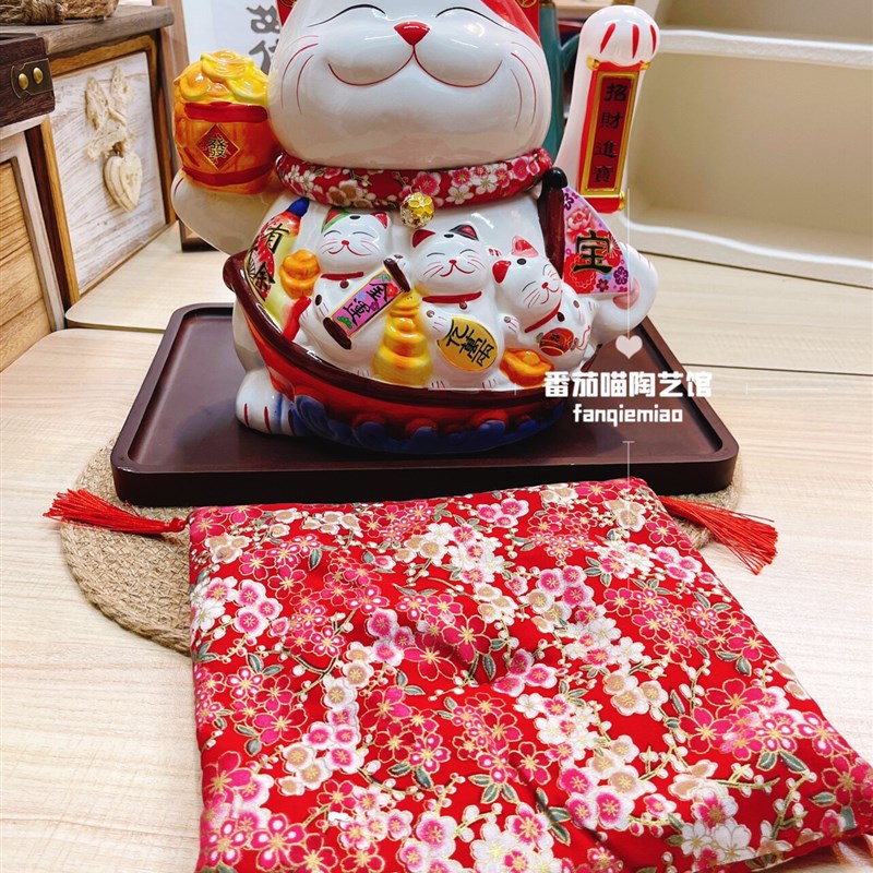 陶瓷釉下彩招财猫摆件电动手摇11寸大号陶瓷摆件送礼礼物开业店庆