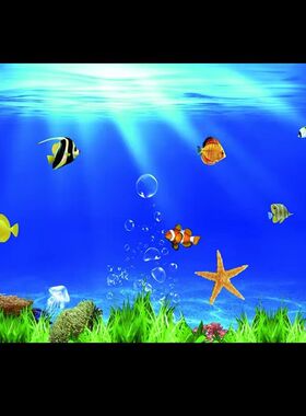 鱼缸背景贴纸壁纸高清图3D立体画海底世界背景画水族箱造景装饰画