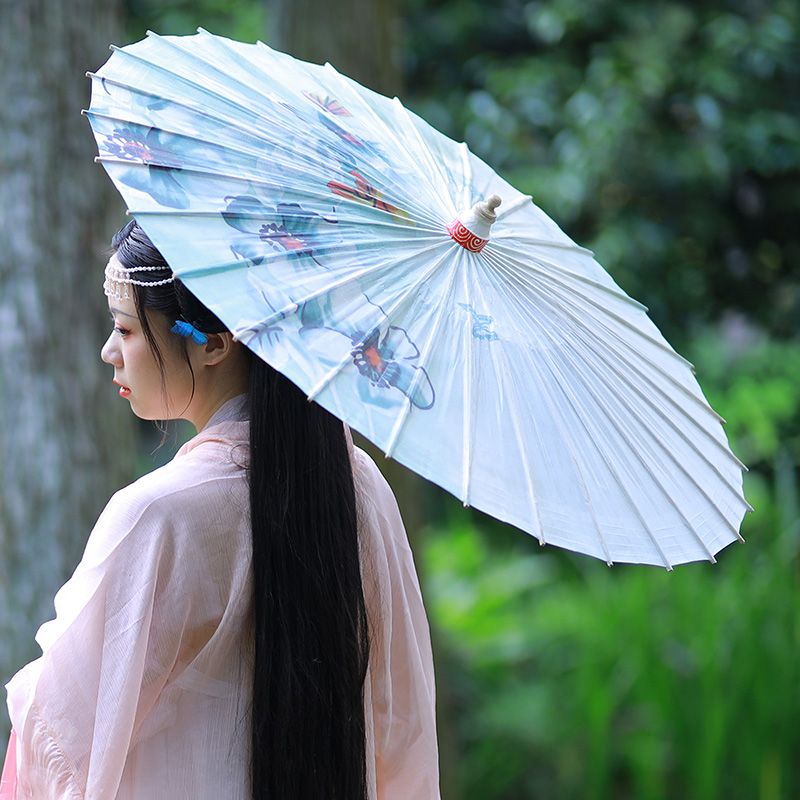 古风桐木油纸伞纯手工防雨防晒 实用中国风舞蹈用伞 桃花山水图复