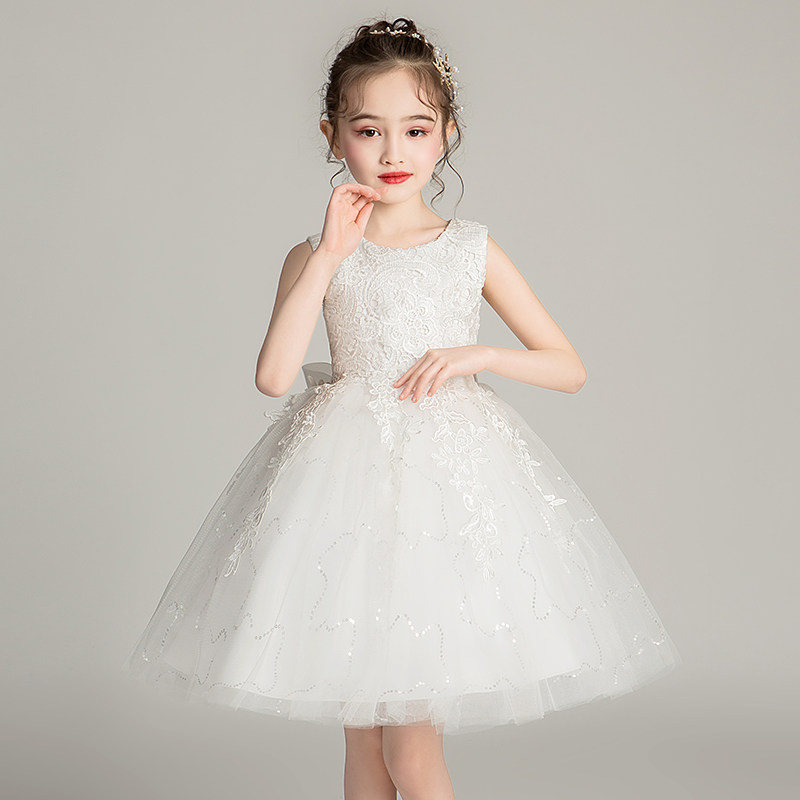 蓬蓬纱裙女儿童公主裙花童白色婚纱礼服幼儿园粉色演出服夏季女孩