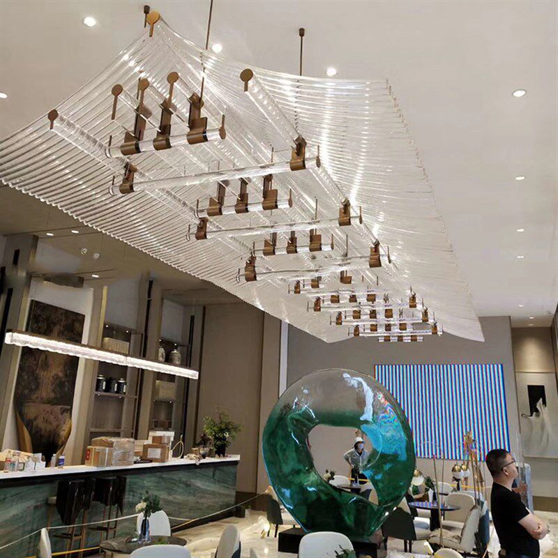 售楼部沙盘酒店大堂宴会厅餐饮大厅创意玻璃艺术吊灯屋檐房子造型