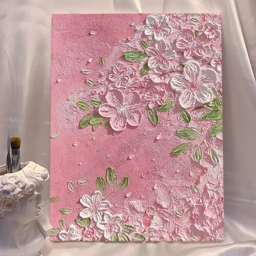 梅花卉石英砂立体丙烯肌理画画diy材料全套手工手绘纸浆填色油彩