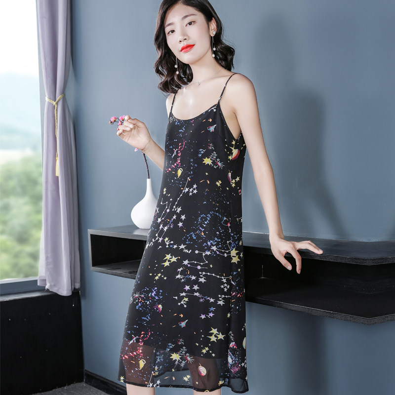 雪纺吊带裙女夏季2021新款碎花连衣裙中长款修身内搭打底裙背心裙