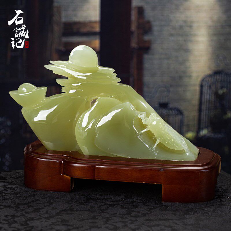 石诚记知足常乐摆件创意原石奇石天然玉石工艺品书房办公桌蝉摆设