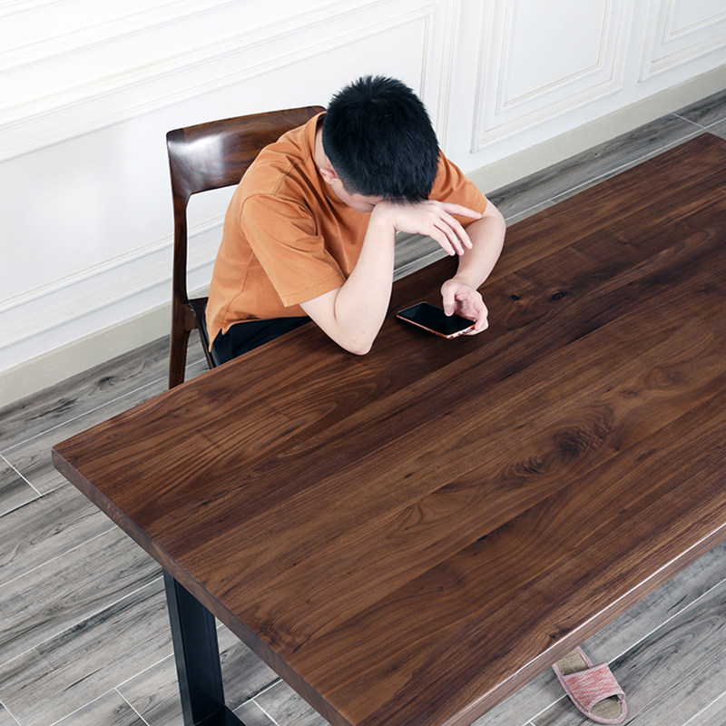 黑胡桃木餐桌loft工业复古铁艺饭桌北欧简约实木长桌办公会议书桌