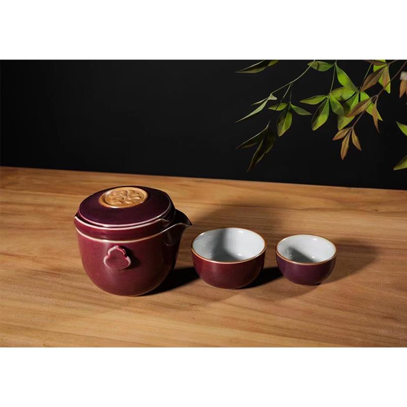 钧瓷公道杯便携式茶具旅行套装中式快客杯一壶二杯收纳包户外随行