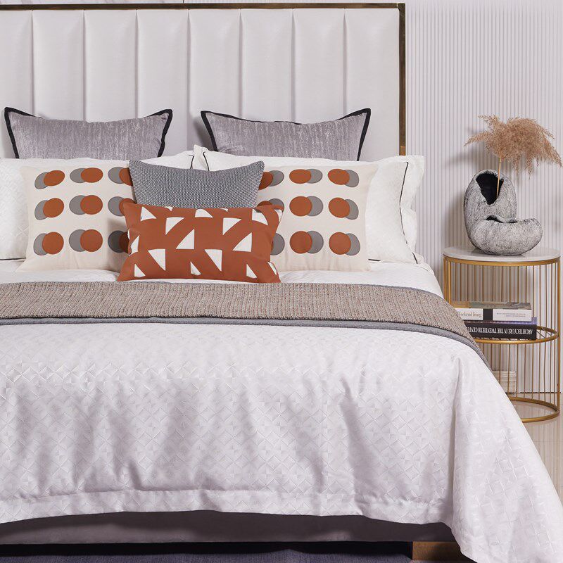 展厅样板间 家具配套床品 轻奢意式橘灰配色 软装床品多件套 橘圈