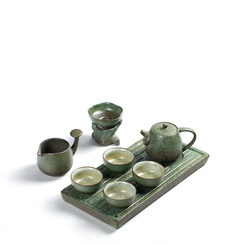 功夫茶具套装家用一壶四杯干泡台简约小茶具日式粗陶瓷泡茶壶茶杯
