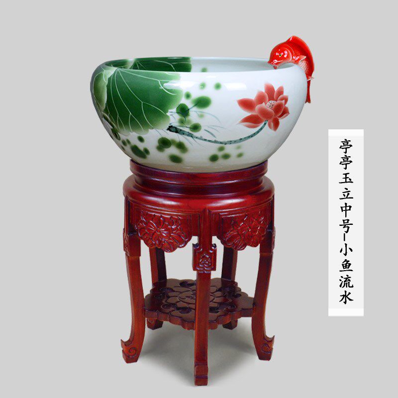 景德镇陶瓷鱼缸养鱼盆客厅大号特大流水底过滤荷花乌龟金鱼缸圆形