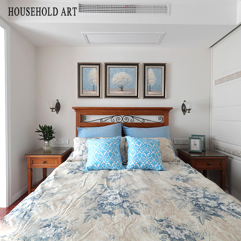 简美餐厅素雅幸福树美式乡村卧室床头清新挂画美式客厅三联装饰画
