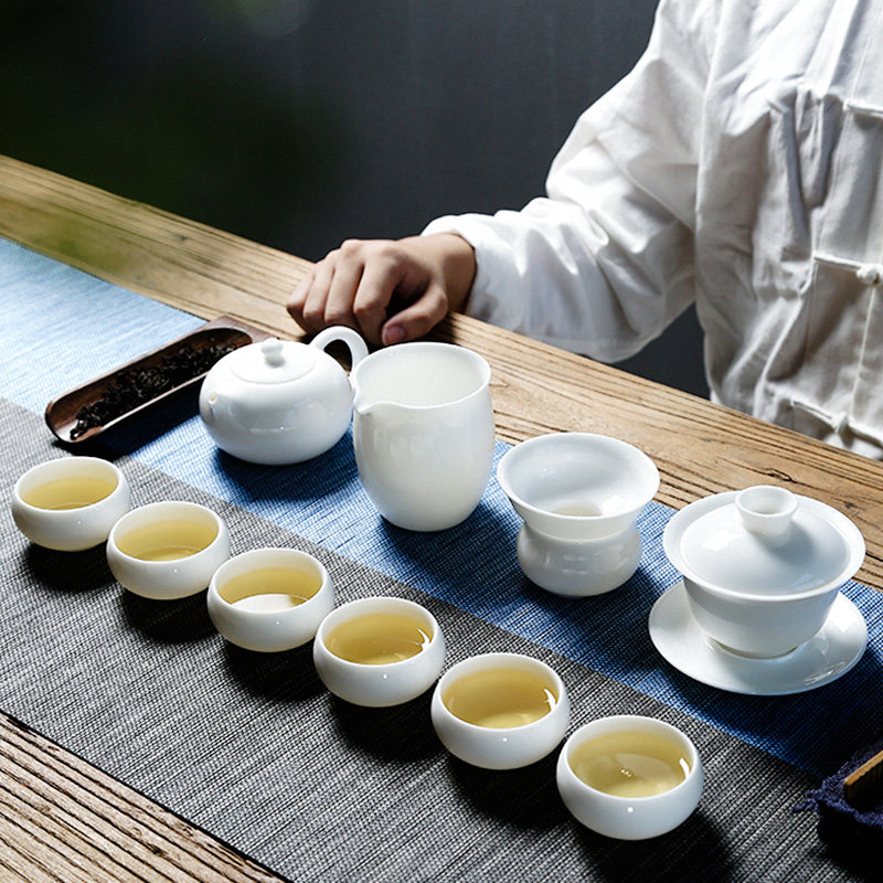 德化白瓷茶具套装家用羊脂玉瓷功夫简约泡茶壶陶瓷盖碗茶杯整套