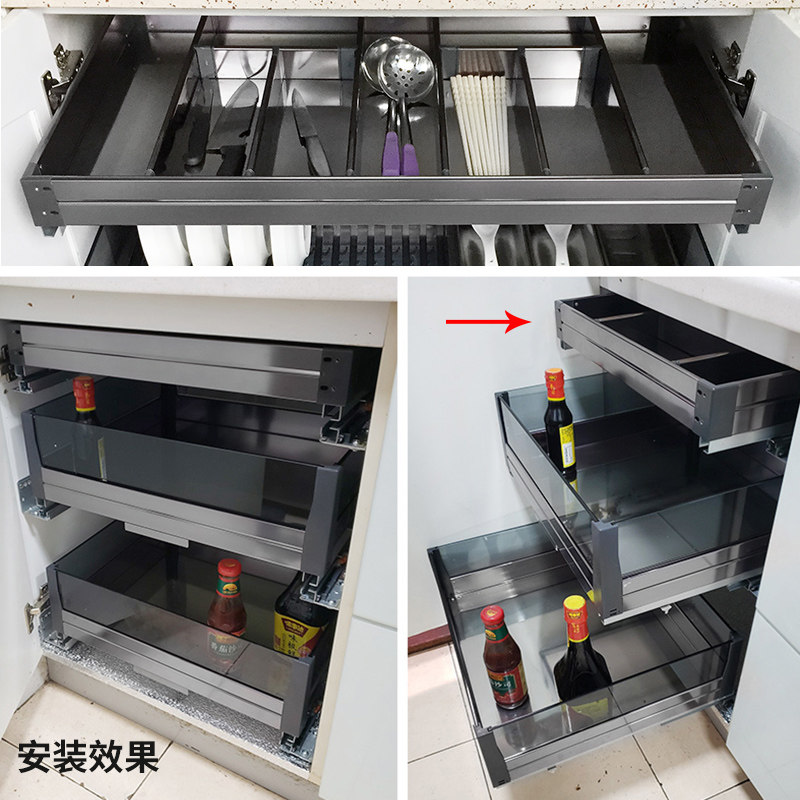 飞鸥厨柜工具拉篮厨房橱柜刀叉筷子抽屉分隔收纳分格调料置物架
