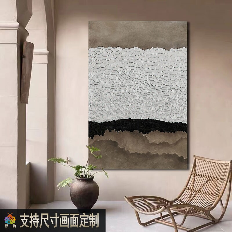 网红侘寂风沙发落地画日式寂侘宅寂风定制客厅挂画玄关无框装饰画