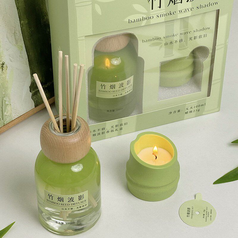 香薰蜡烛卧室香氛礼盒套装持久竹子小众高级感礼物送男女生日礼物