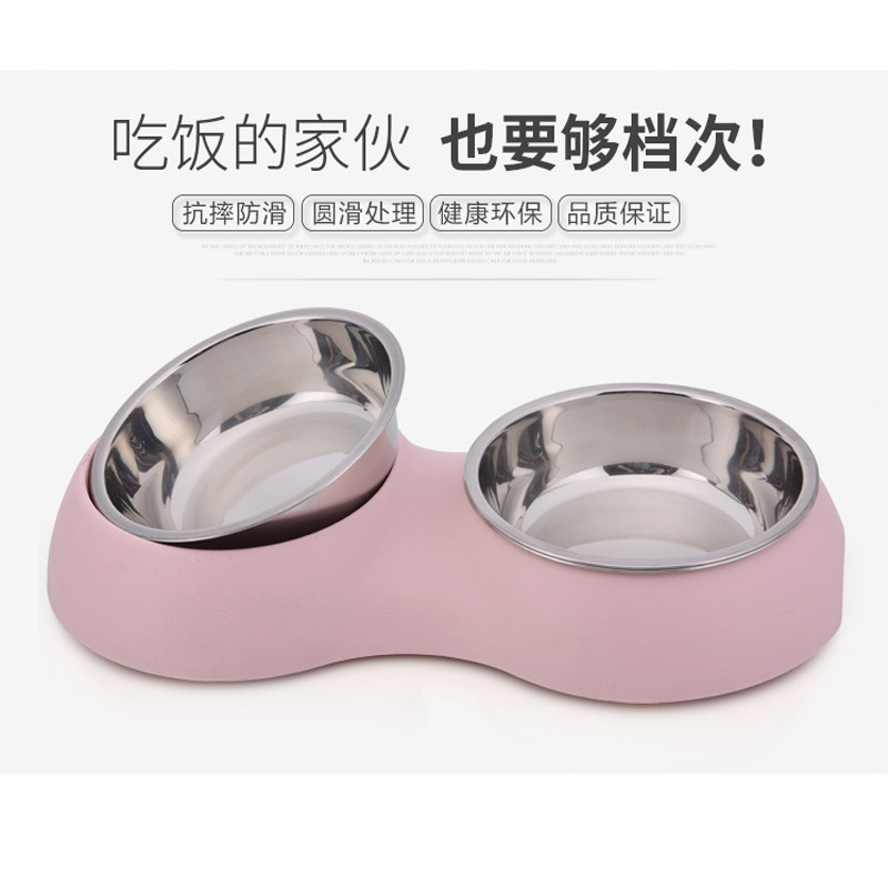 不锈钢双碗狗粮碗狗盆 泰迪金毛水碗猫盆小型中型犬防滑防翻包邮