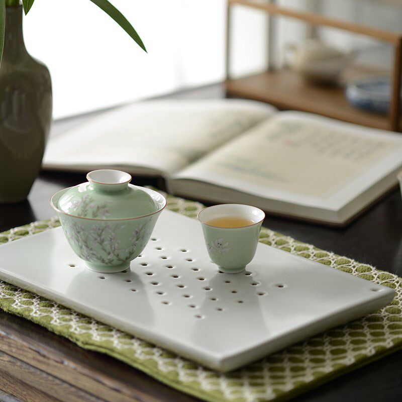 谈得来  青灰釉开片落水壶承 陶瓷储水盘 功夫茶具 茶道零配 新品