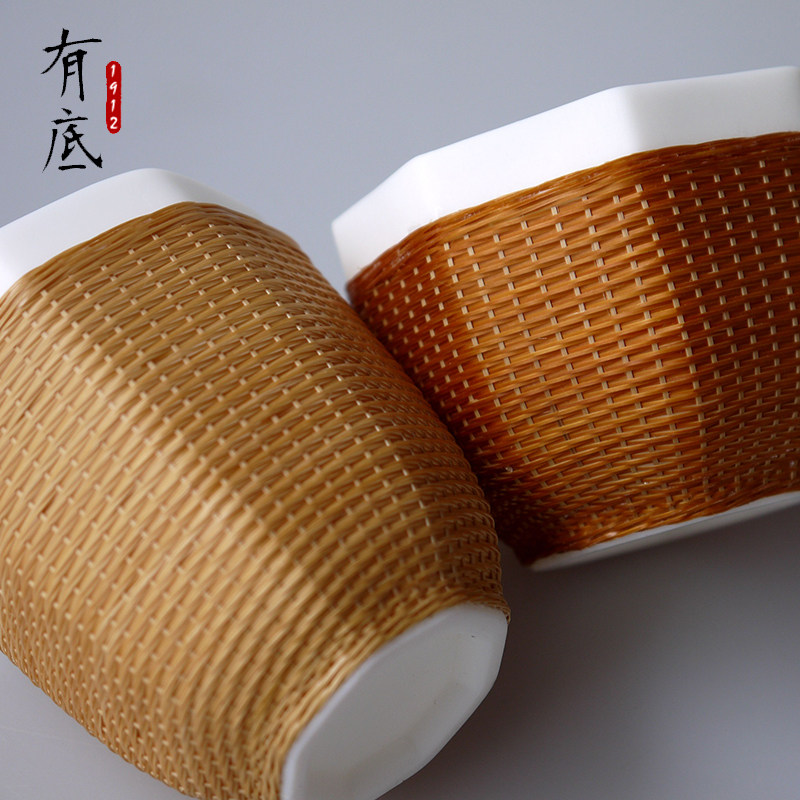 非遗手工瓷胎竹编特色茶杯竹丝扣瓷礼品茶具套装礼盒主人品茗杯