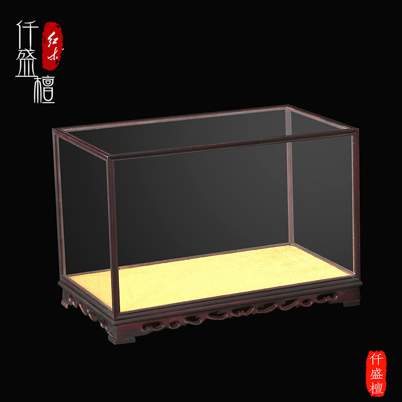 定制红酸枝木防尘宝笼玻璃罩子工艺品古董佛像展示罩摆件底座实木