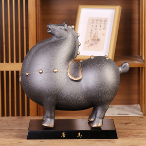 陶瓷绿马摆件中式家居创意招财唐马客厅办公室桌面装饰工艺品礼品