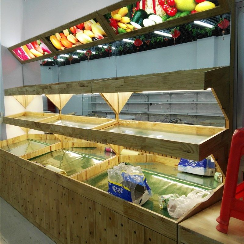 水果货架木质超市水果堆头货架糖果干果单层实木平台中岛展示柜
