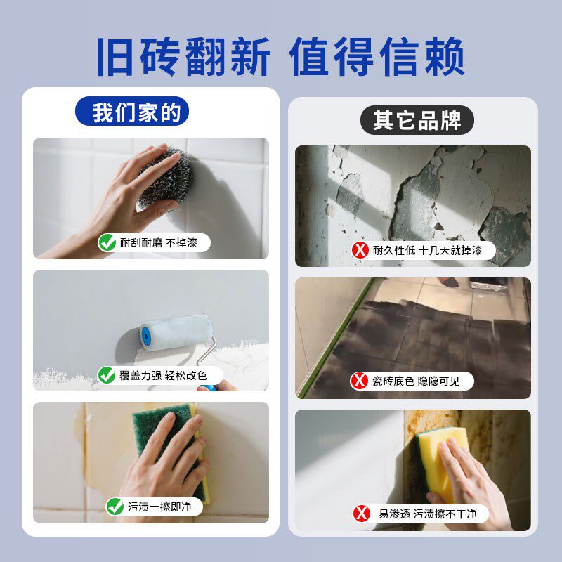 卫生间无溶剂瓷砖漆家用墙面改色漆厕所地面防水涂料耐磨翻新漆