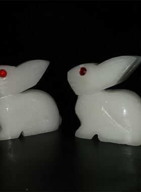 天然白玉石头生肖小白兔子摆件桌面本命年招财一对迷你小号手把件