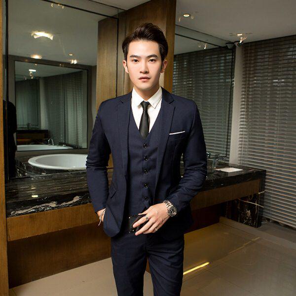 西装套装男西服外套马甲衬衫三件套修身休闲新郎伴郎服装结婚礼服