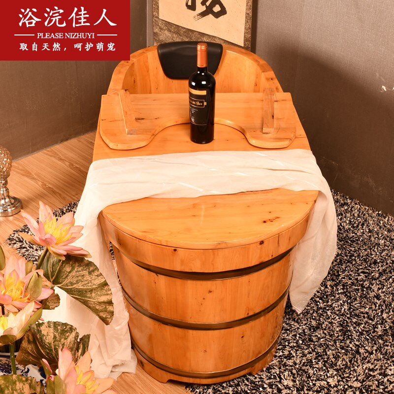 香柏木泡澡熏蒸木桶浴桶加盖成人洗澡木桶浴缸蒸汽桑拿木桶沐浴桶